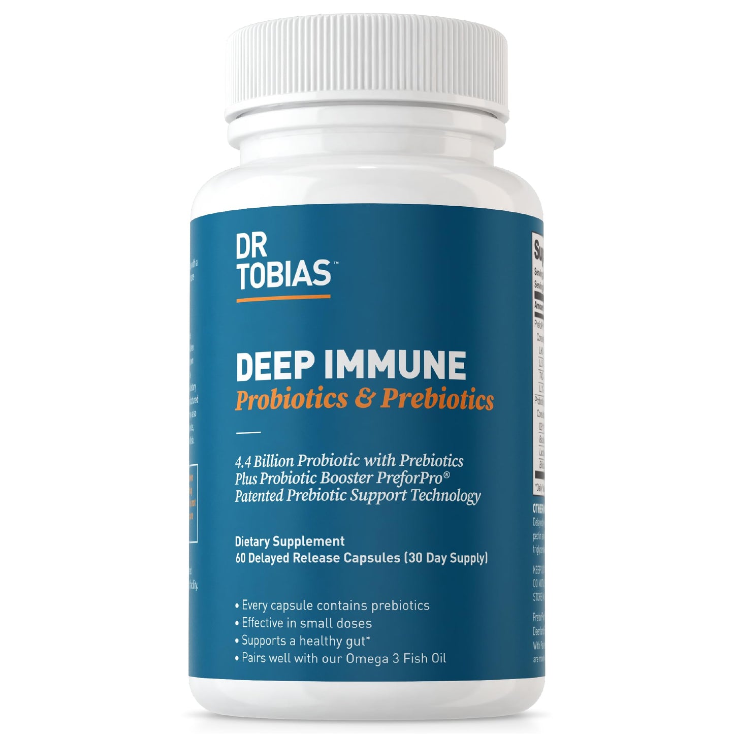 Dr. Tobias Deep Immune Probiotics & Prebiotics, Dual Action Digestion & Immune Support with PreforPro Prebiotics & Delayed Release Spore Forming Probiotics for Women & Men, 60 Capsules, 30 Servings - Nirvana Guru