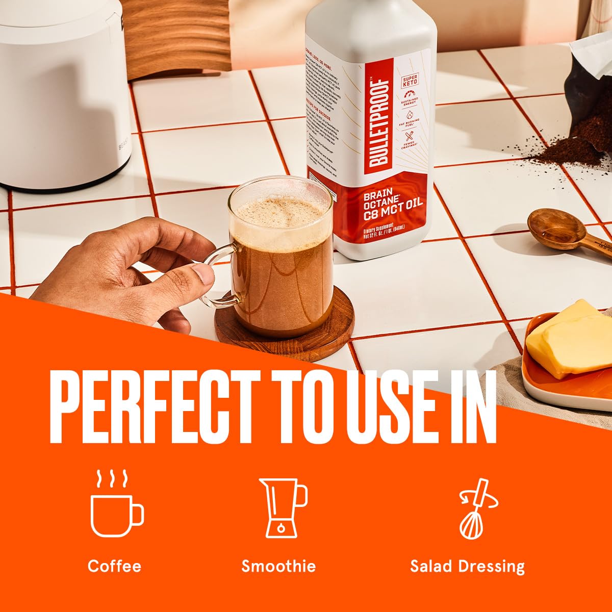 Bulletproof Coconut Brain Octane C8 MCT Oil, 16 Ounces, Premium Keto Supplement for Sustained Energy and Fewer Cravings, Brain and Body Fuel, Unflavored, Add to Coffee and Smoothies