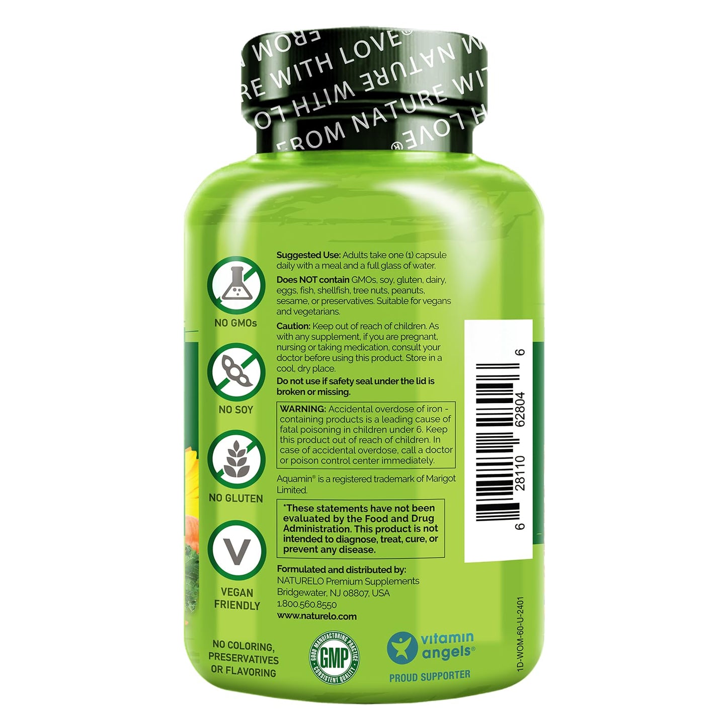 NATURELO One Daily Multivitamin for Women - Energy Support - Whole Food Supplement to Nourish Hair, Skin, Nails - Non-GMO - No Soy - Gluten Free - 120 Capsules - 4 Month Supply - Nirvana Guru