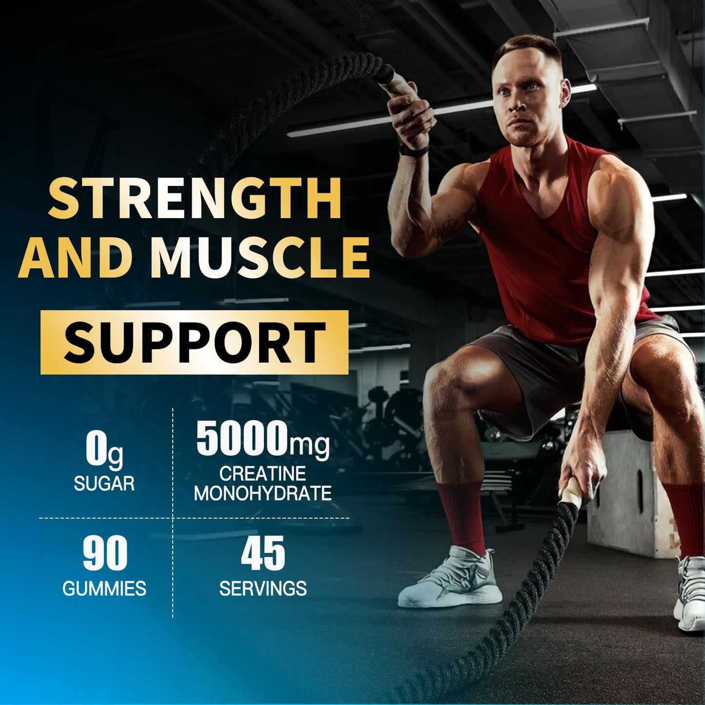Creatine Monohydrate Gummies 5000mg for Men & Women, Chewables Creatine Monohydrate for Muscle Strength, Muscle Builder, Energy Boost, Pre-Workout Supplement(90 Count)-Strawberry.