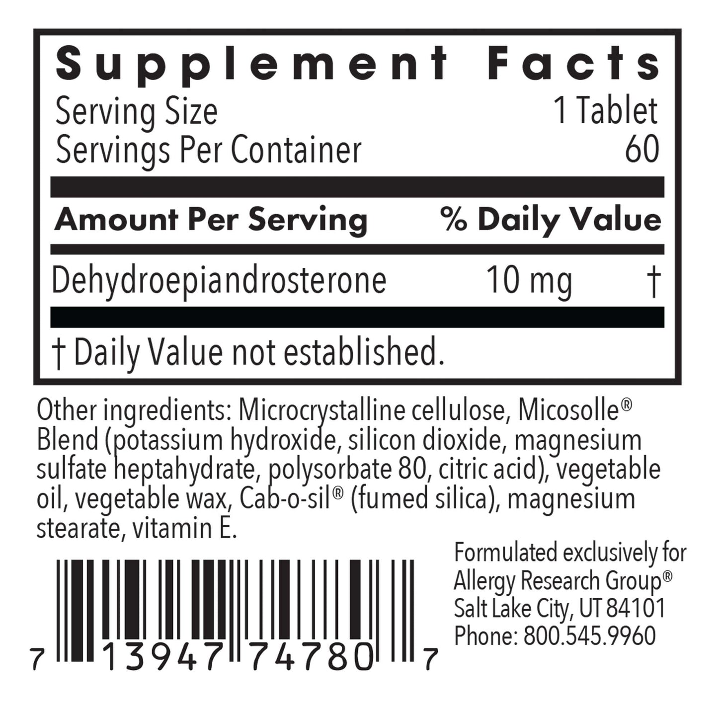 Allergy Research Group DHEA 25mg Supplement - Hormone Support for Men & Women, Micronized Lipid Matrix, Hypoallergenic, Soy-Free, Scored Tablets - 60 Count Nirvana Guru
