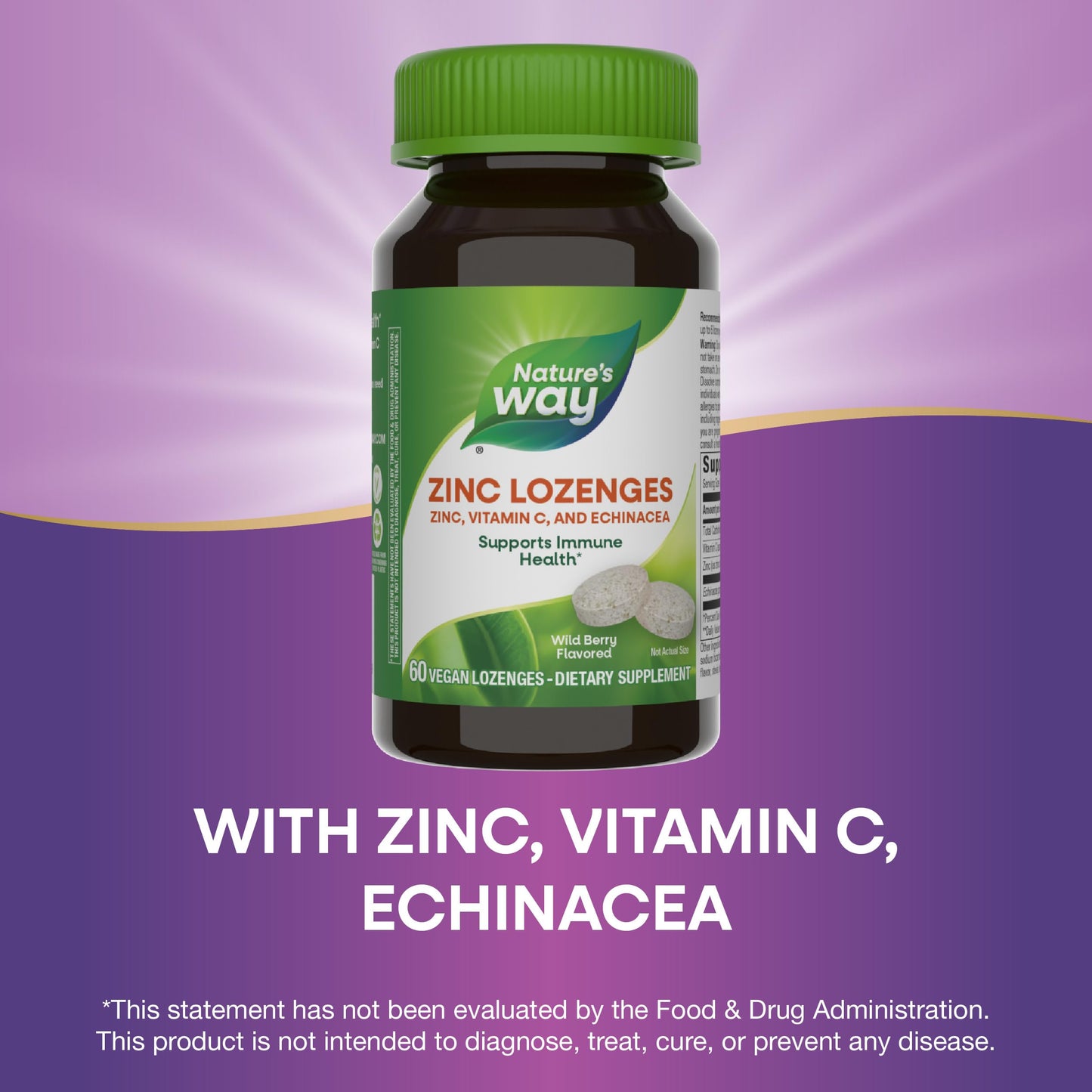 Nature's Way Zinc Lozenges with Vitamin C & Echinacea, Immune Support*, 23 mg of Zinc & 100 mg of Vitamin C per Serving, Wild Berry Flavored, 60 Lozenges (Packaging May Vary) - Nirvana Guru