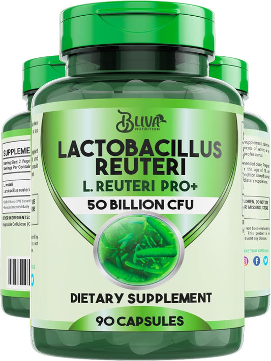 BLIVA Lactobacillus Reuteri Capsules – L Reuteri - 50 Billion CFU per Serving - Highest CFU Count L Reuteri Supplement - 90 Capsules - Nirvana Guru
