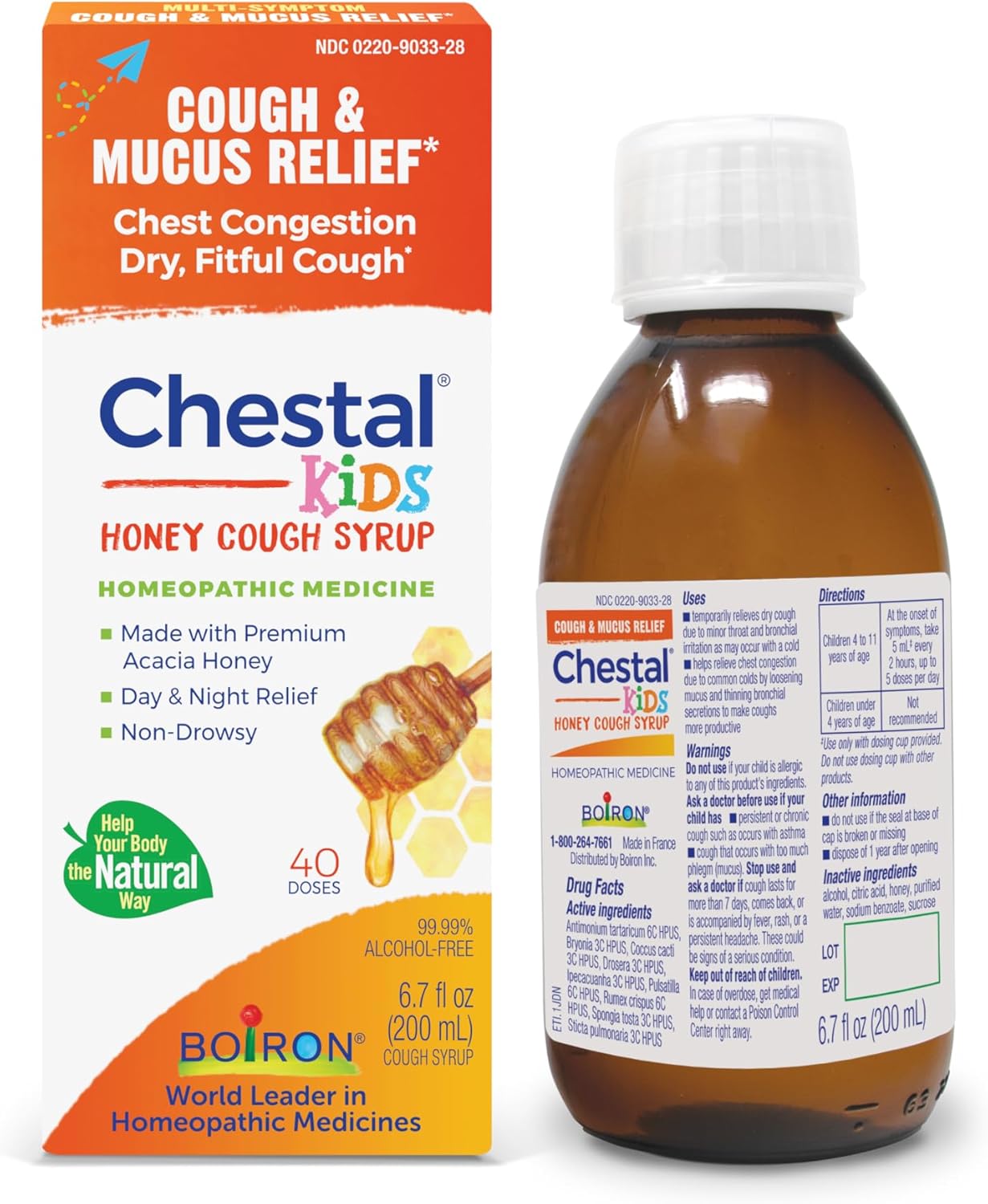 Boiron Chestal Honey Children's Cough Syrup for Nasal and Chest Congestion, Runny Nose, and Sore Throat Relief - 6.7 Fl oz - Nirvana Guru