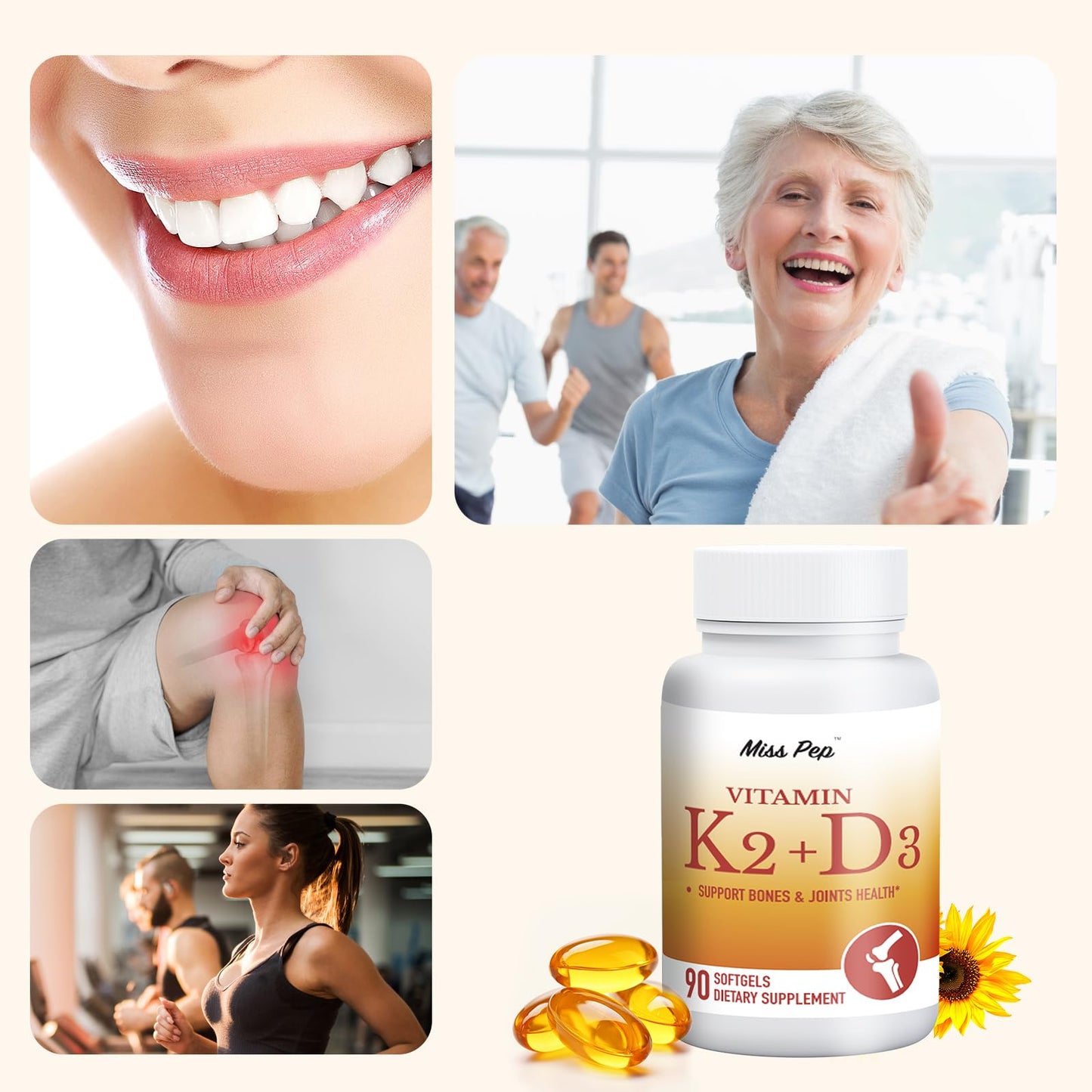 Misspep Vitamin D3 K2, 5000 IU D3 and 100 mcg K2 (MK-7), with Sunflower Oil Softgels, 90 Softgels, 2-in-1 Formula, Easy to Absorb and Swallow (1 Bottle)