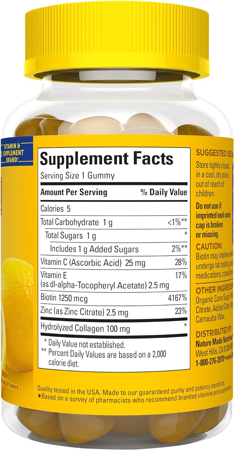 Nature Made Collagen Gummies with Vitamin C, Zinc and Biotin, Hydrolyzed Collagen Peptides Supplement for Healthy Skin Support, 60 Gummies, 60 Day Supply - Nirvana Guru