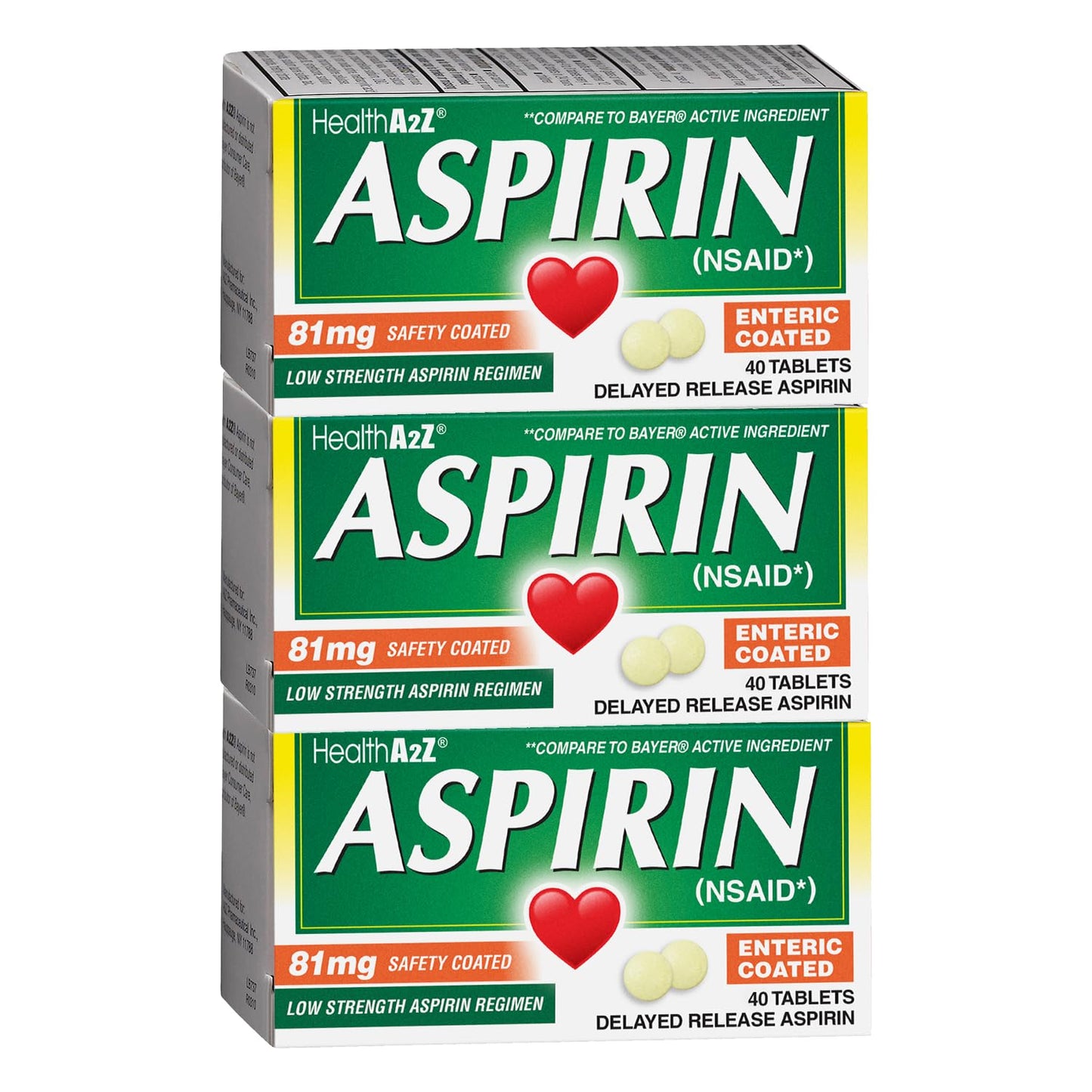 HealthA2Z® Aspirin 81 mg | Low Strength | Enteric Coated | Pain Relief | Reduces Minor Aches Muscle Pain & Cramps | Fever Reducer | Reduces Headache (365 Counts)