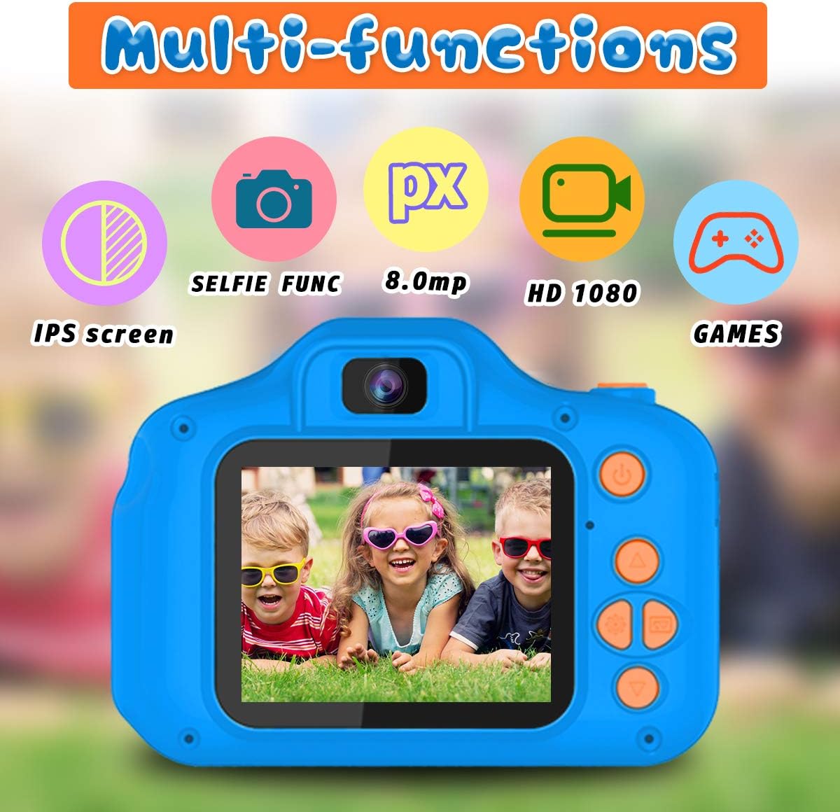 Seckton Upgrade Kids Selfie Camera, Christmas Birthday Gifts for Boys Age 3-9, HD Digital Video Cameras for Toddler, Portable Toy for 3 4 5 6 7 8 Year Old Boy with 32GB SD Card-Navy Nirvana Guru