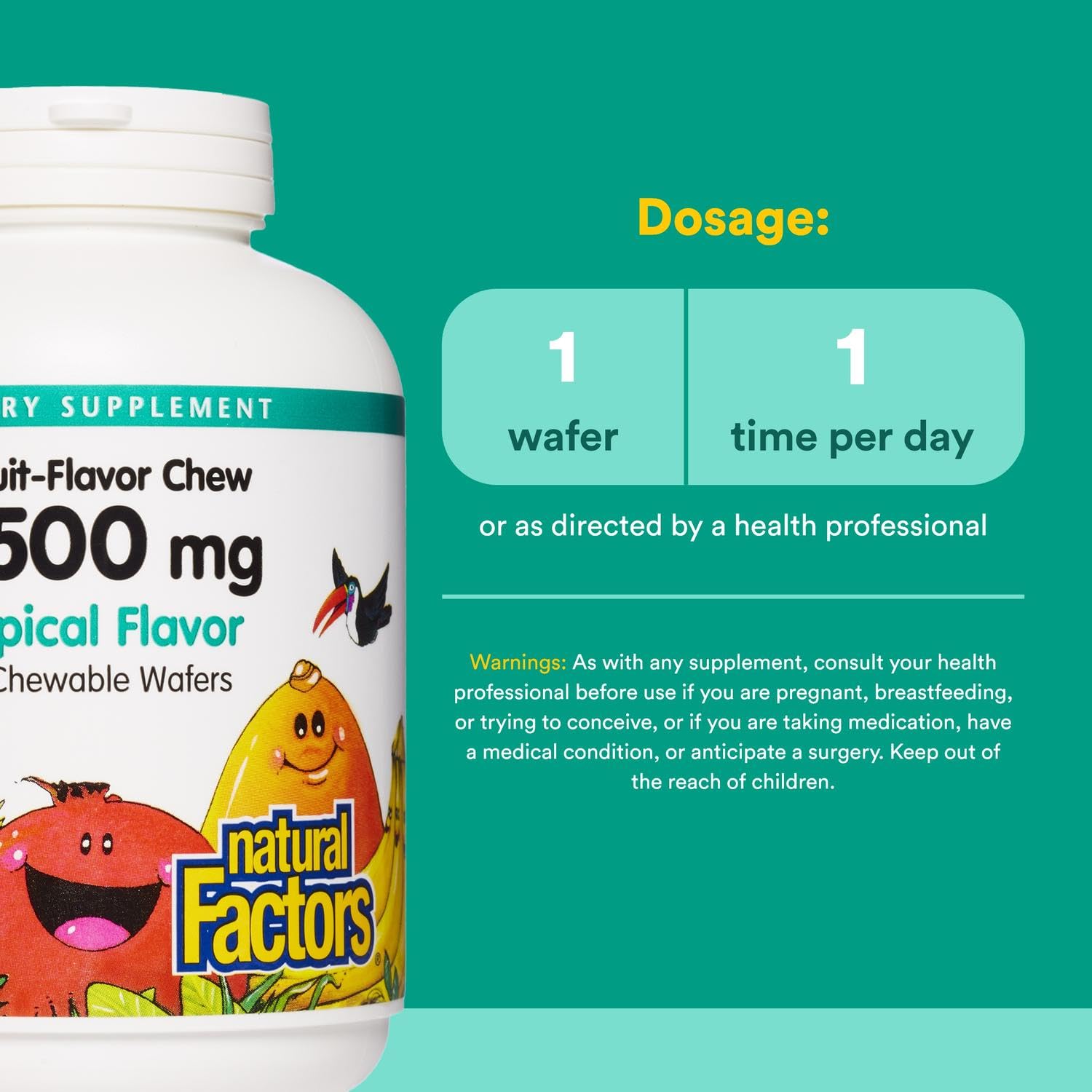 Natural Factors, Kids Chewable Vitamin C 500 mg, Supports Immune Health, Bones, Teeth and Gums, Tangy Orange, 180 Count (Pack of 1) - Nirvana Guru