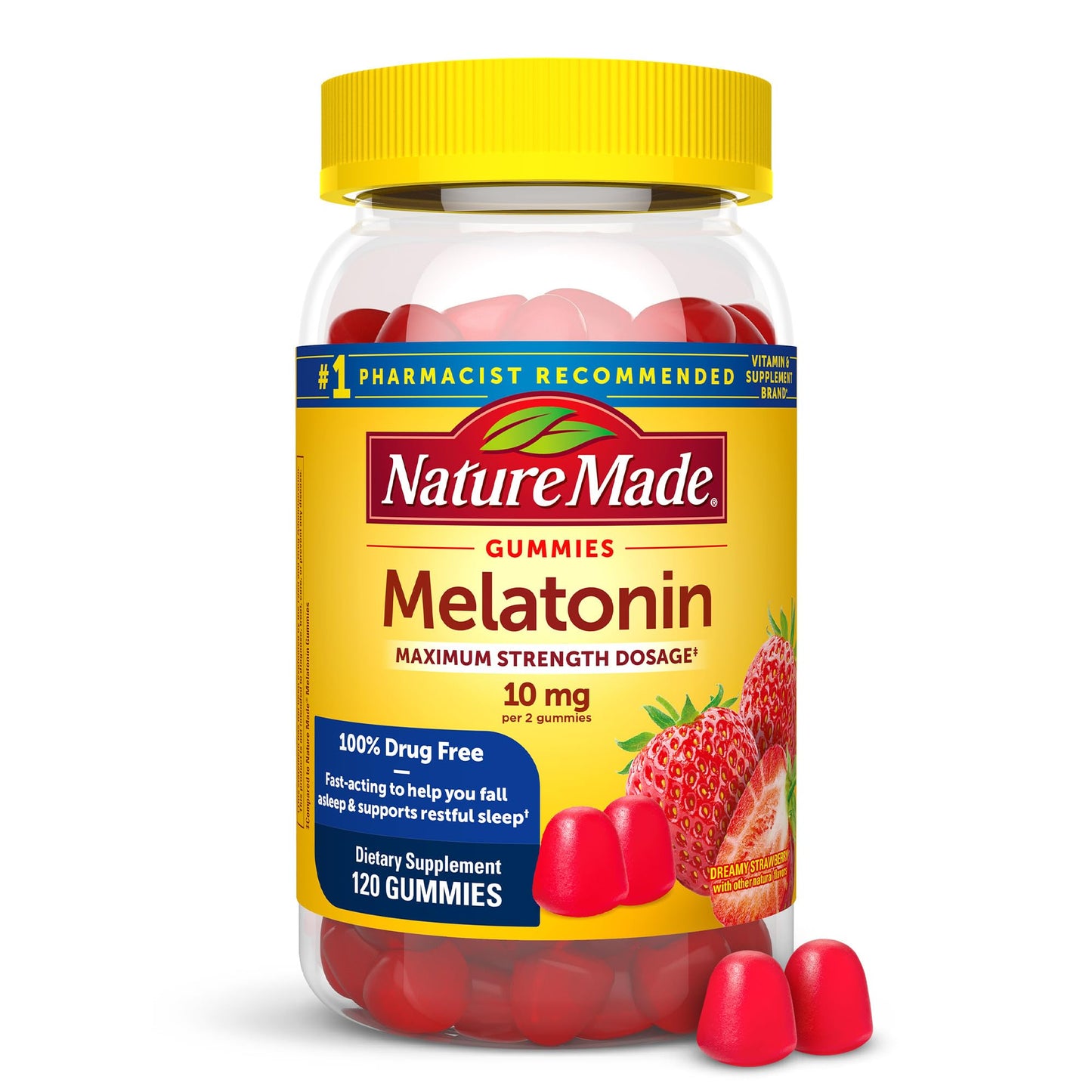 Nature Made Melatonin 10 mg per serving Gummies, Sleep Gummies for Adults Maximum Strength Dosage, 100% Drug Free Sleep Aid, 120 Count, 60 Day Supply - Nirvana Guru