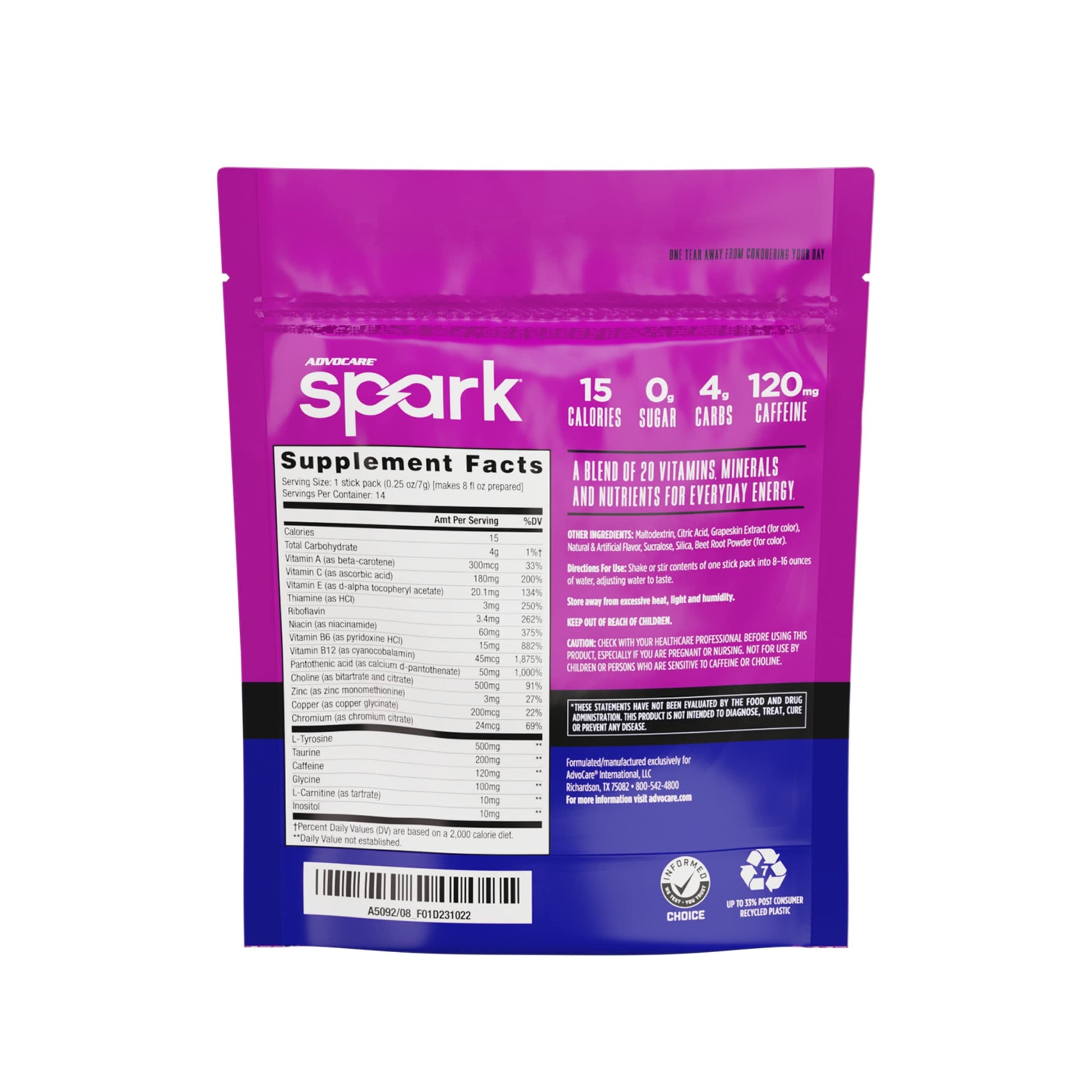 AdvoCare Spark Vitamin & Amino Acid Supplement - Focus & Energy Drink Powder Mix with Vitamin A, B-6, C & E - Also Includes L-Carnitine & L-Tyrosine - Fruit Punch - 10.5 oz Nirvana Guru