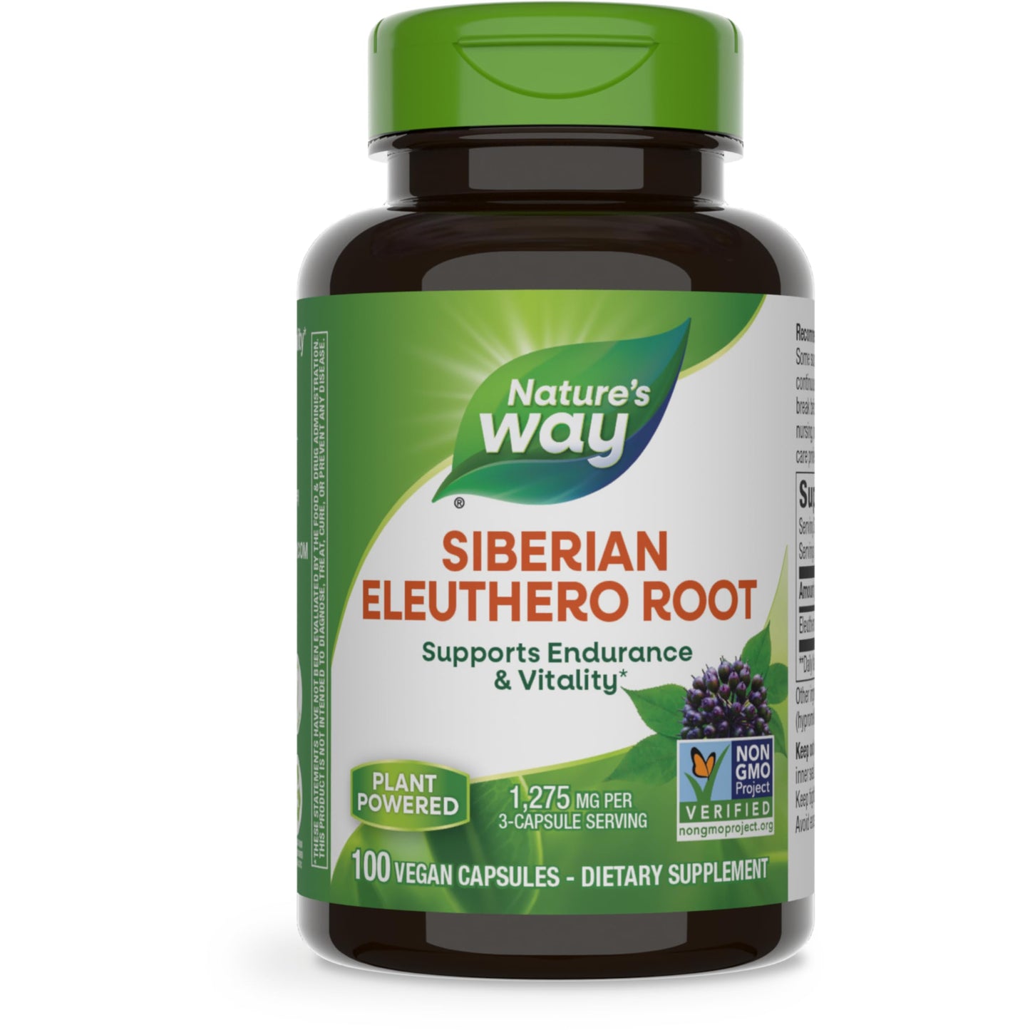 Nature's Way Premium Herbal Siberian Eleuthero Root Supplement, Supports Endurance & Vitality*, Adaptogen*, 1,275mg per 3-Capsule Serving, Non-GMO Project Verified, 180 Capsules (Packaging May Vary)