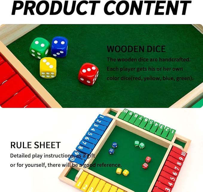 Nicecho Shut The Box Dice Game,2-4 Player Family Wooden Board Table Math Games for Adults and Kids, 8 Dices Classics Tabletop Version Games for Classroom,Home,Party or Pub nirvanaguru