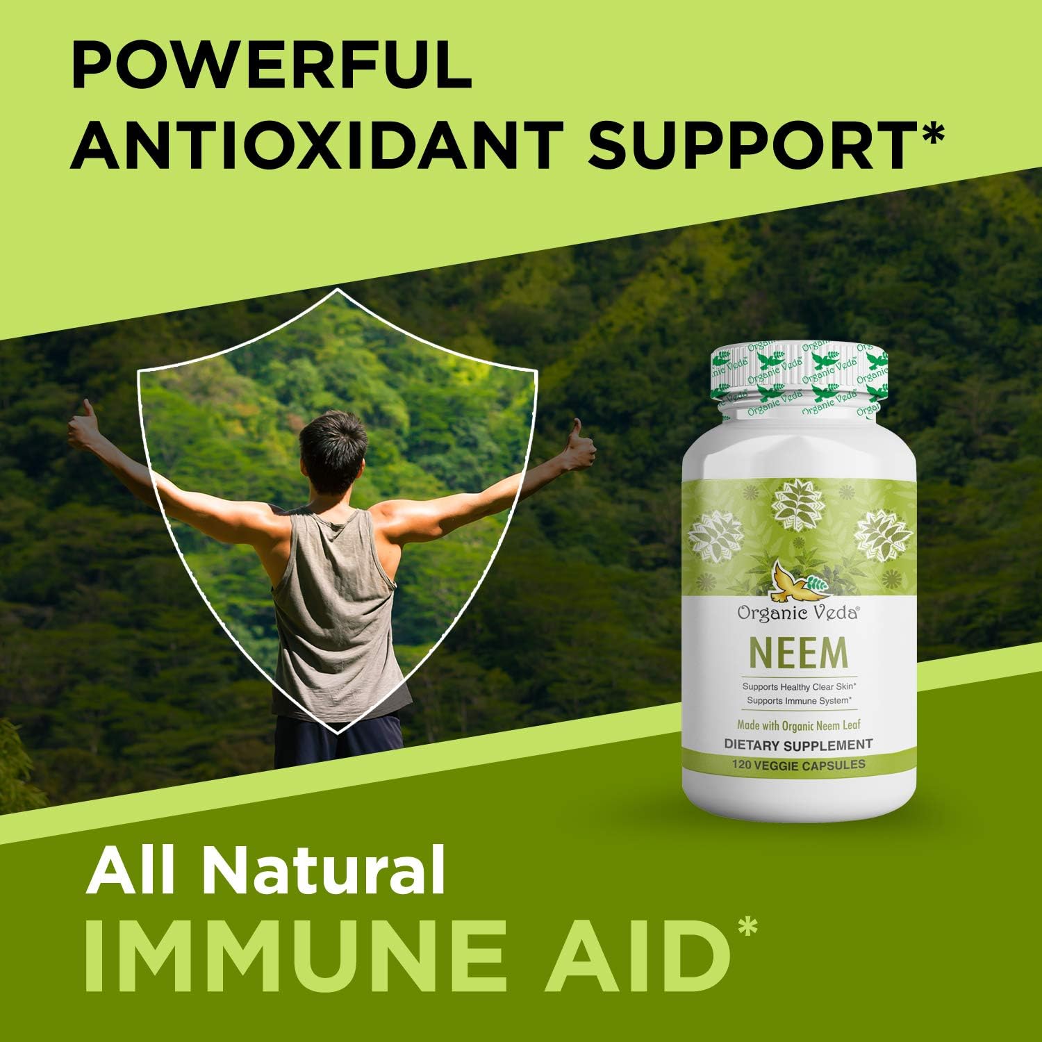 Organic Veda Neem Capsules, 1000mg - Organic Herbal Supplement Made with Ayurvedic India Neem Leaf Powder - Supports Radiant Skin, Immune, Detox, Healthy Inflammatory Response - 120 Veggie Capsules Nirvana Guru