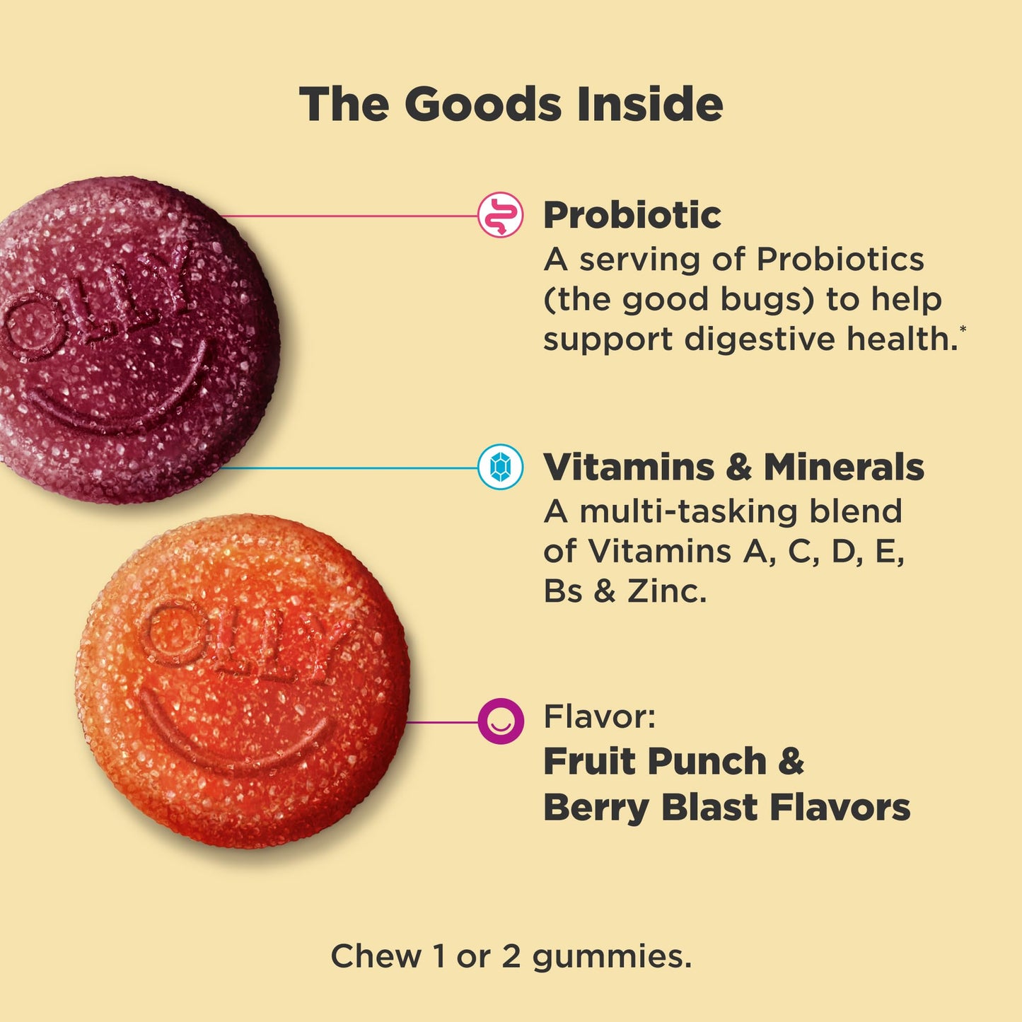 OLLY Kids Multivitamin & Probiotic Gummy, Digestive Support, Vitamins A, D, C, E, B, Zinc, Chewable Supplement, Berry Flavor, 50 day supply - 100 Count Nirvana Guru