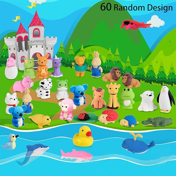 60Pcs Animal Erasers Desk Pets for Kids Animal Pencil Erasers Bulk Puzzle Eraser Toys Gifts for Classroom Prizes,Game Reward,Treasure Box,Easter Egg Fillers,Goodie Bag Stuffers,Party Favors nirvanaguru