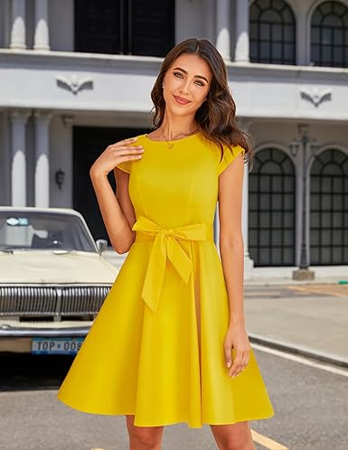 Dressystar Women's Vintage Cap Sleeve A Line Cocktail Party Dress 1950s Retro Rockabilly Prom Swing Dresses nirvanaguru