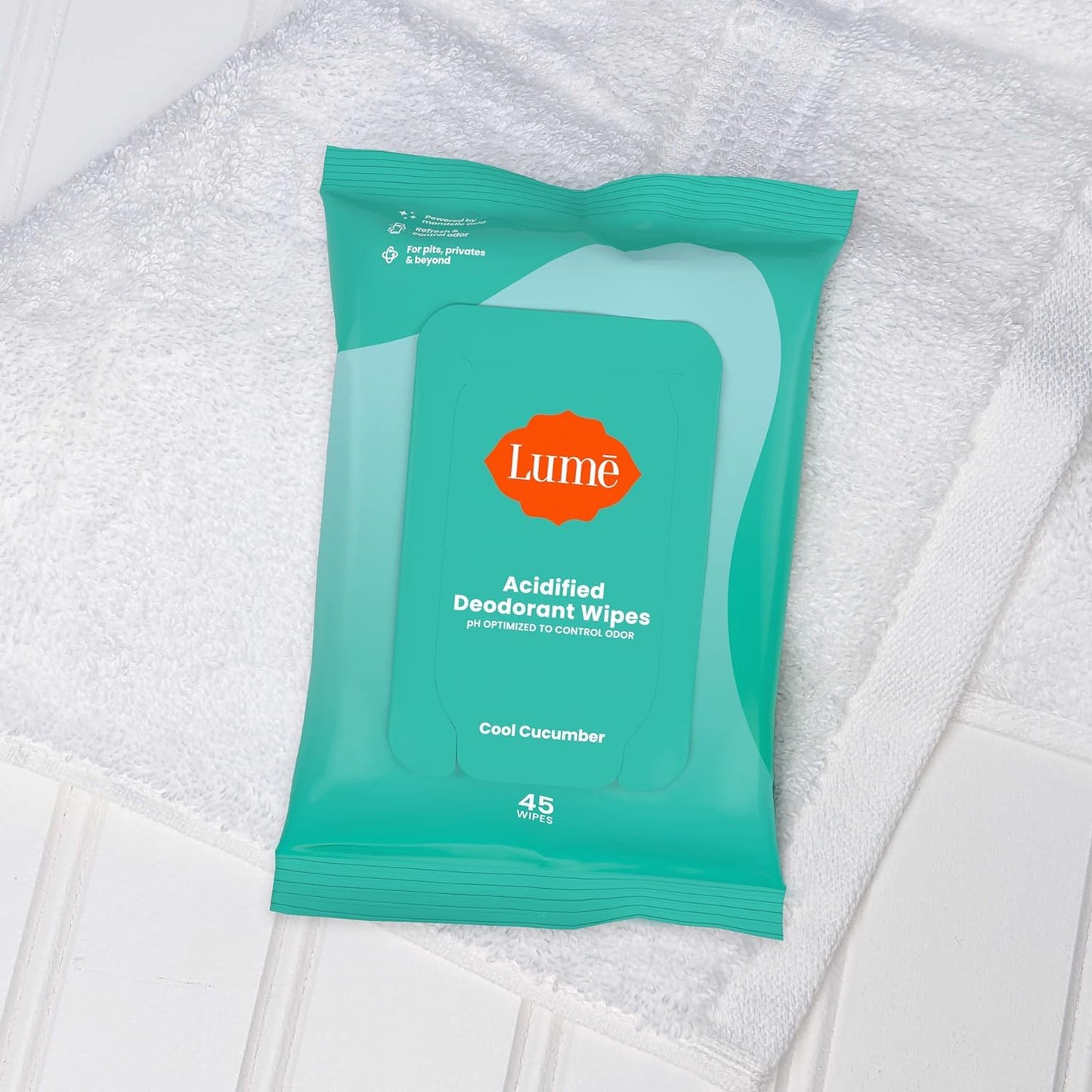 Lume Acidified Deodorant Wipes - 24 Hour Odor Control - Aluminum Free, Baking Soda Free, Skin Loving - 15 Count (Pack of 3) (Cool Cucumber) Nirvana Guru