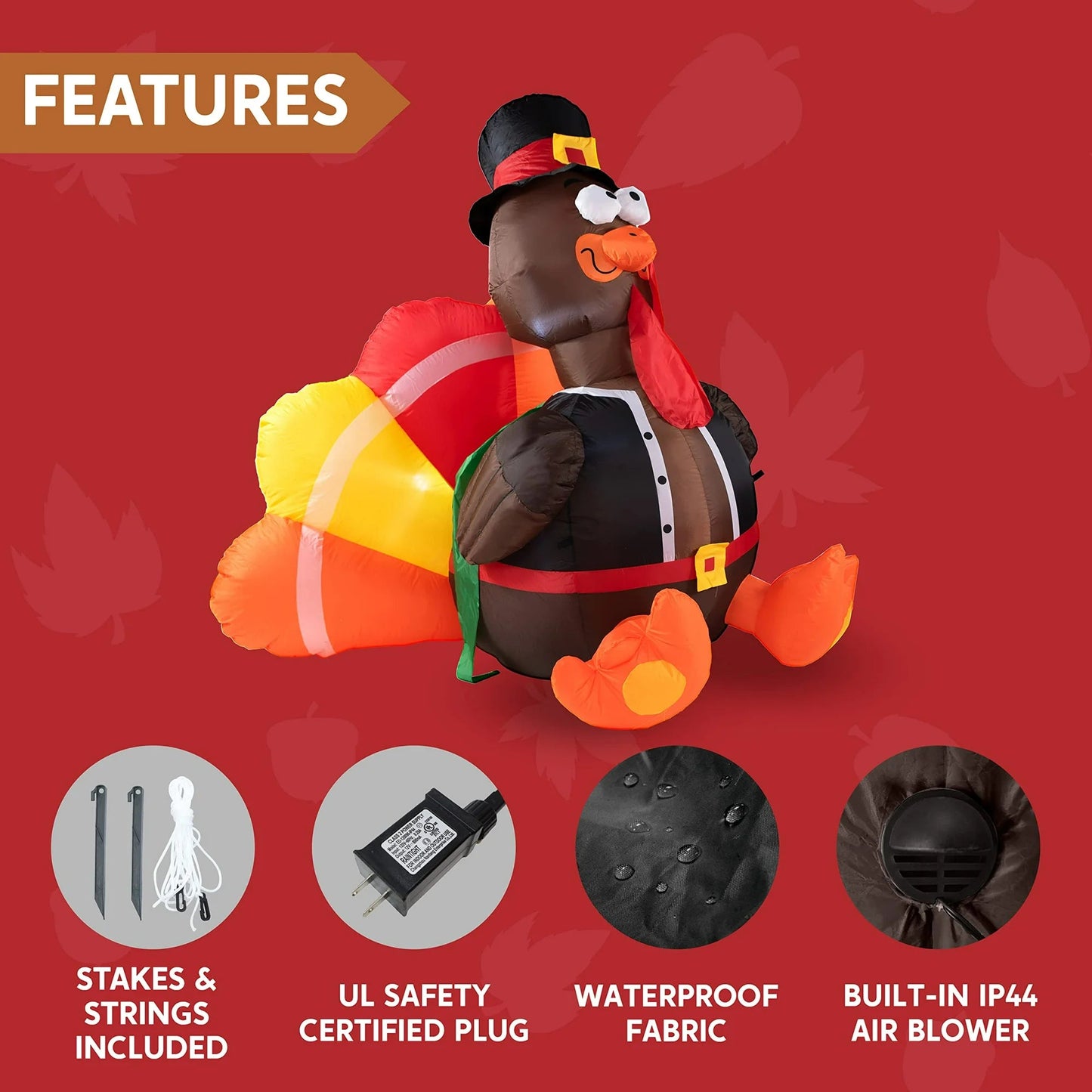 Joyfy 6FT Thanksgiving Inflatable Turkey with Pilgrim Hat and LED , Perfect for Thanksgiving Yard Inflatable Decorations nirvanaguru