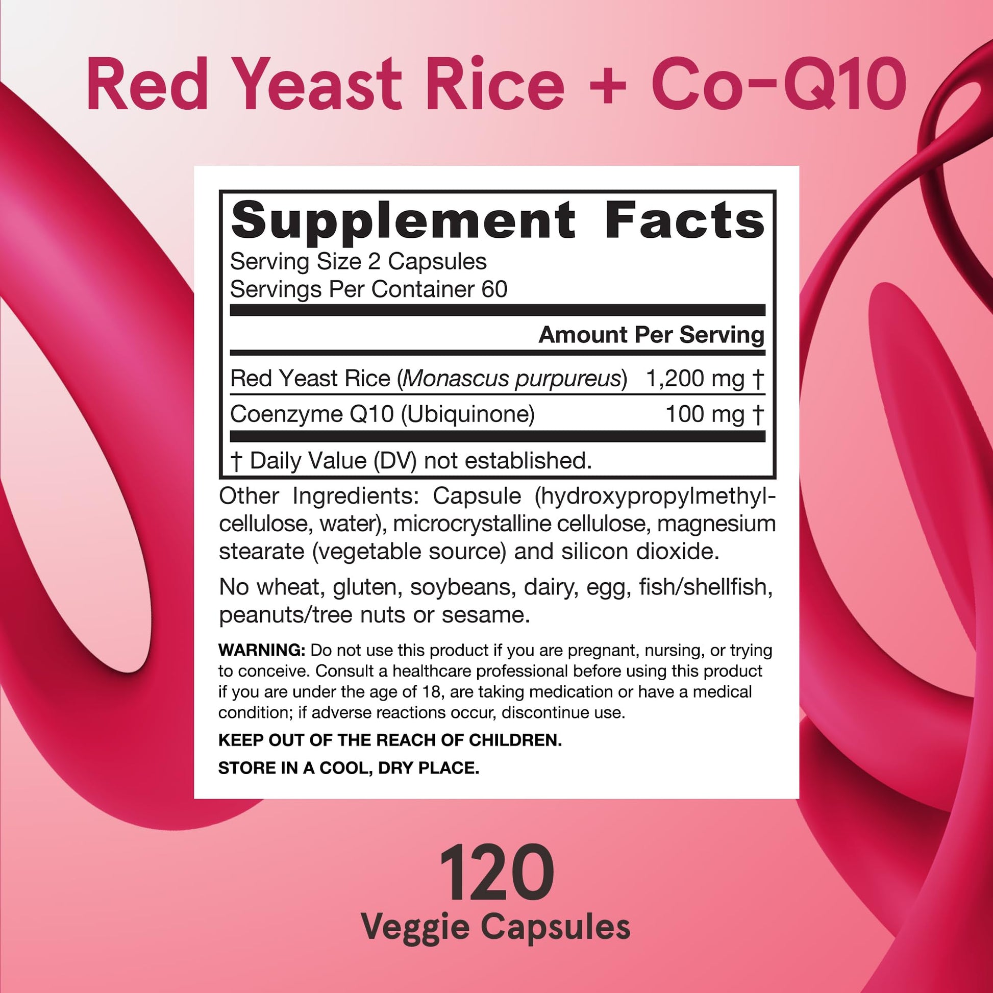 Jarrow Formulas Red Yeast Rice 1200 mg & Co-Q10 100 mg Per Serving - 120 Veggie Caps - 60 Servings - Herbal Heart Health Dietary Supplement - Supports Cardiovascular & Heart Health - Vegan - Nirvana Guru