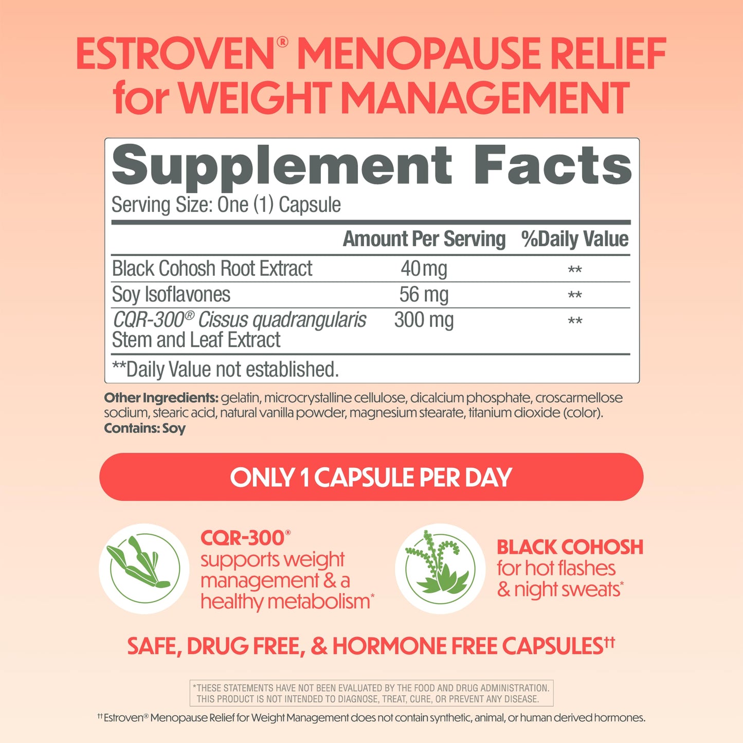 Estroven Weight Management for Menopause Relief - 30 Ct. - Clinically Proven Ingredients Help Manage Weight, Provide Night Sweats & Hot Flash Relief - Drug-Free & Gluten-Free Caplets