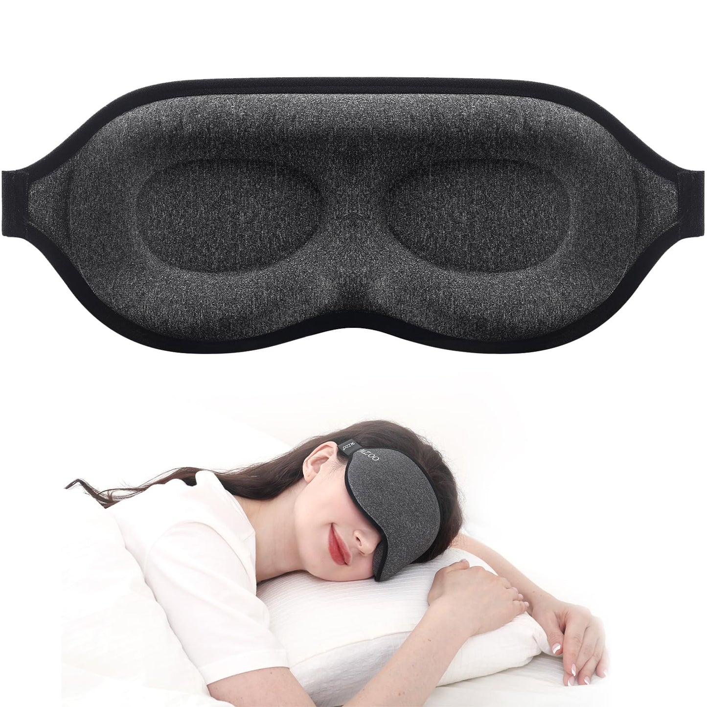 MZOO Sleep Eye Mask for Side Sleeper Men Women, Zero Eye Pressure 3D Sleeping Mask, Light Blocking Patented Design Night Blindfold, Soft Eye Shade Cover for Travel, Black