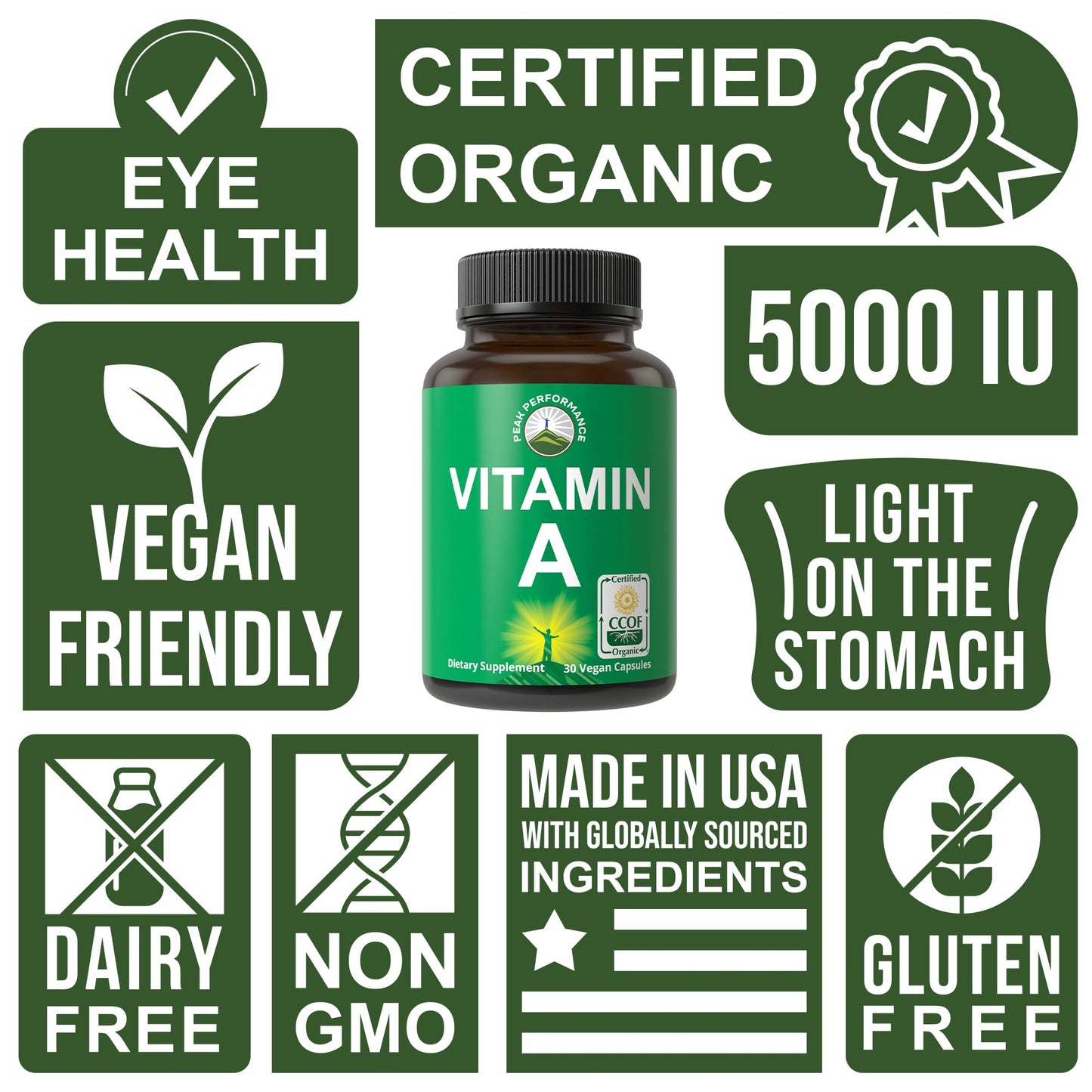 Certified Organic Vitamin A 5000 IU Supplement Capsules High Potency Vitamins. For Adults, Men, Women, Kids. Made with Organic Carrot Juice. Great for Immune, Skin, Eye Support. Non GMO, Vegan Pills Nirvana Guru