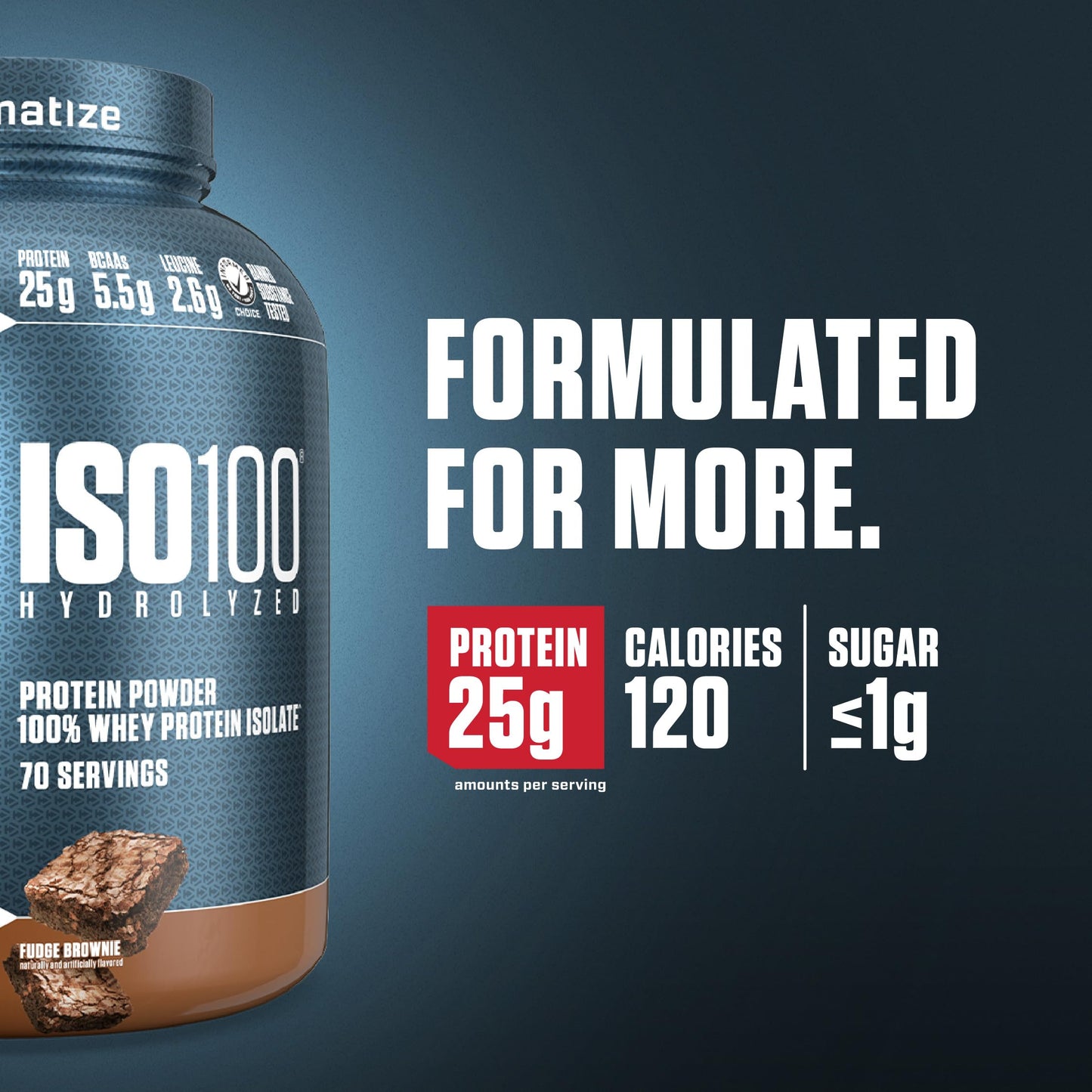 Dymatize ISO100 Whey Protein Powder Isolate, Gourmet Chocolate, 25g of Protein, 20 Servings, 5.5g BCAAs, Less Than 120 Cal., Gluten Free, 1g Fat, 1g Sugar, 2g Carb