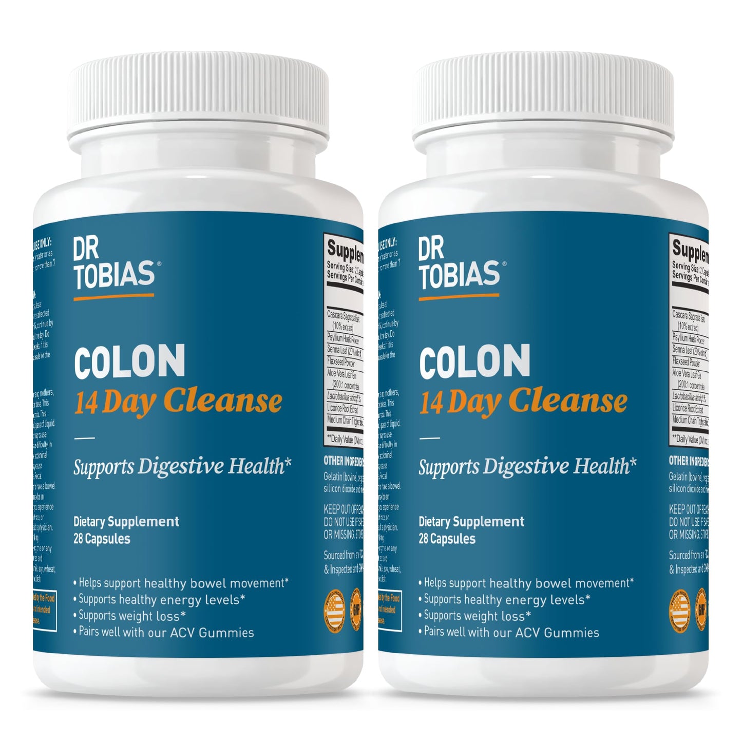 Dr. Tobias Colon 14 Day Cleanse, Advanced Gut Cleanse Detox for Women & Men with Cascara Sagrada, Psyllium Husk, Senna Leaf & Probiotics, Non-GMO Colon Cleanse, 28 Capsules 1-2 Daily