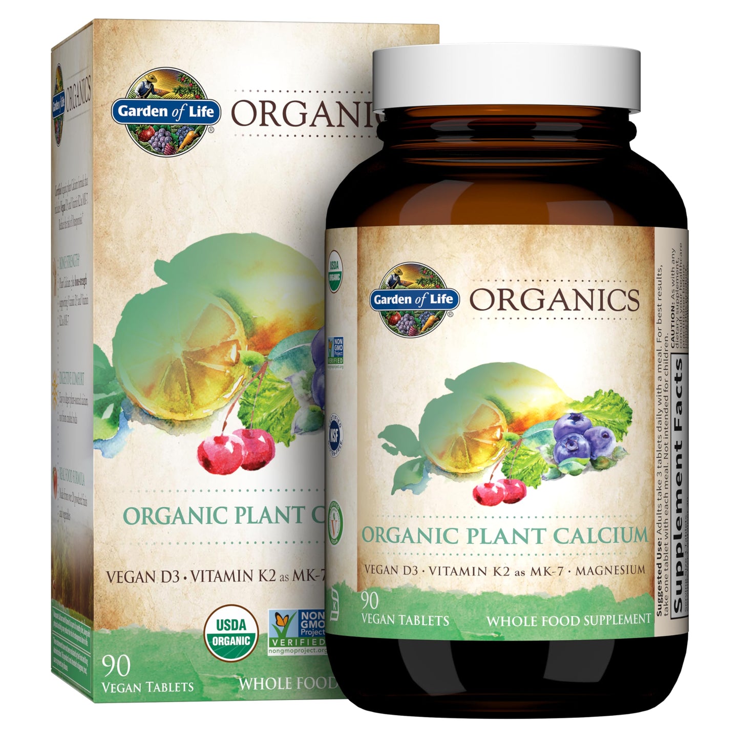 Garden of Life Organics Plant Calcium Supplement Made from Whole Foods with Magnesium, Vitamin D as D3, and Vitamin K as MK7, Gluten-Free - 30 Day Count - Nirvana Guru