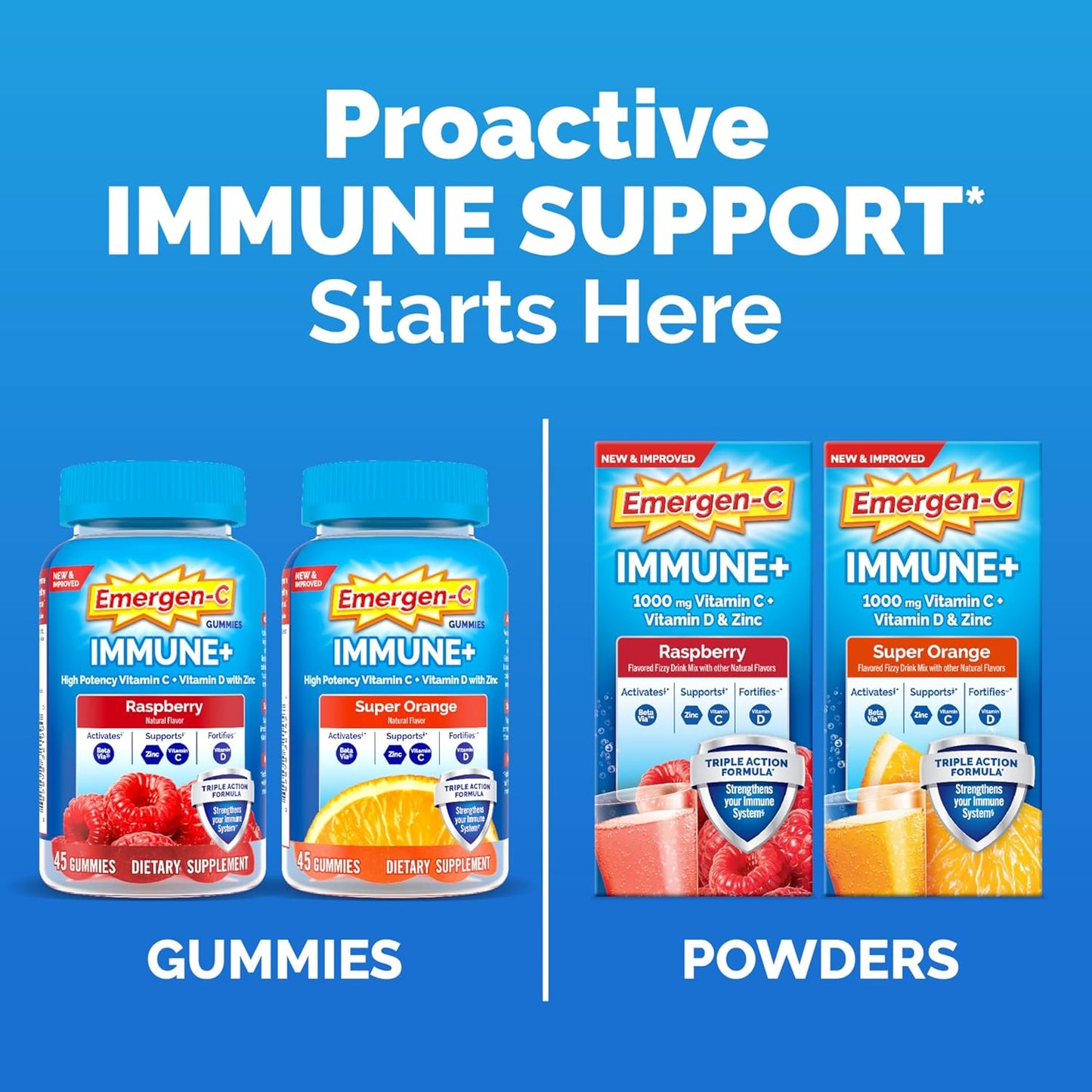Emergen-C Immune+ Triple Action Immune Support Powder, BetaVia (R), 1000mg Vitamin C, B Vitamins, Vitamin D and Antioxidants, Raspberry – 30 Count Nirvana Guru