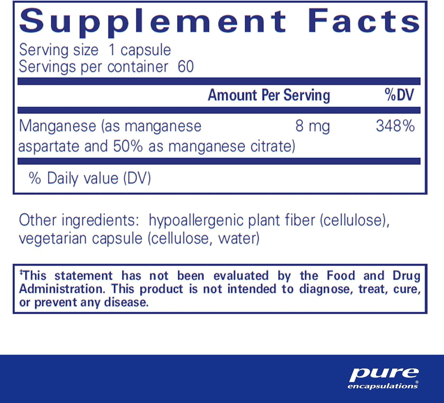 Pure Encapsulations Manganese (Aspartate/Citrate) | Hypoallergenic Trace Mineral Supplement for Connective Tissue and Bones | 60 Capsules - Nirvana Guru