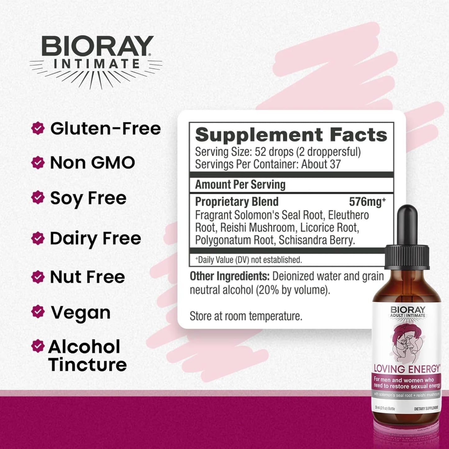 BIORAY Intimate Loving Energy - 2 fl oz - with Medicinal Mushrooms - Non-GMO, Vegan, Gluten Free Nirvana Guru