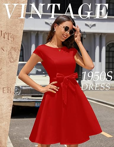 Dressystar Women's Vintage Cap Sleeve A Line Cocktail Party Dress 1950s Retro Rockabilly Prom Swing Dresses nirvanaguru