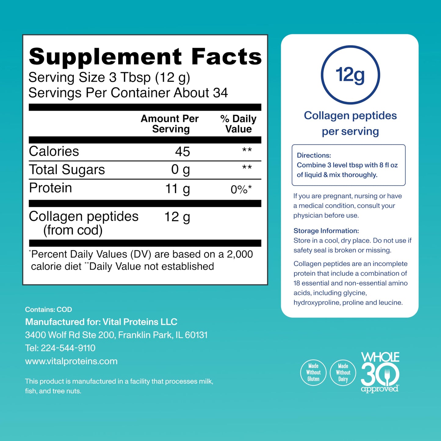 Vital Proteins Marine Collagen Peptides Powder Supplement for Skin Hair Nail Joint - Hydrolyzed Collagen - 12g per Serving - 14.5oz Canister - Nirvana Guru
