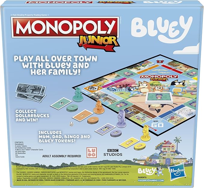 Hasbro Gaming Monopoly Junior Bluey Edition Board Game | Kids Play as Bluey, Bingo, Mum & Dad for Girls & Boys | Ages 5+ (Amazon Exclusive) nirvanaguru