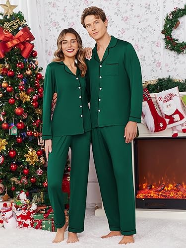 Ekouaer Christmas Family Matching Pajamas Long Sleeve Button Down Pj Set Festival Party Sleepwear nirvanaguru