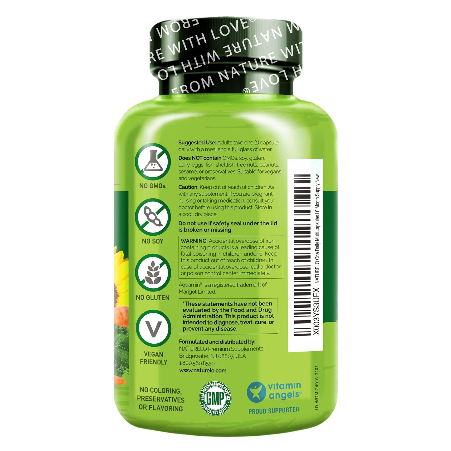 NATURELO One Daily Multivitamin for Women - Energy Support - Whole Food Supplement to Nourish Hair, Skin, Nails - Non-GMO - No Soy - Gluten Free - 120 Capsules - 4 Month Supply - Nirvana Guru