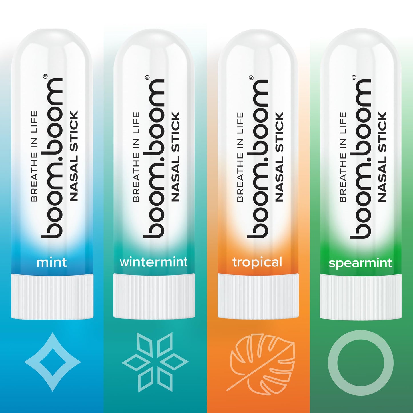 BoomBoom Nasal Stick | Vapor Flow Technology | Cool Refreshing Sensation | Natural Mood Boost | Simple Ingredients | Essential Oils + Menthol Inhaler (Mint, Wintermint, Tropical, Lavender) Nirvana Guru