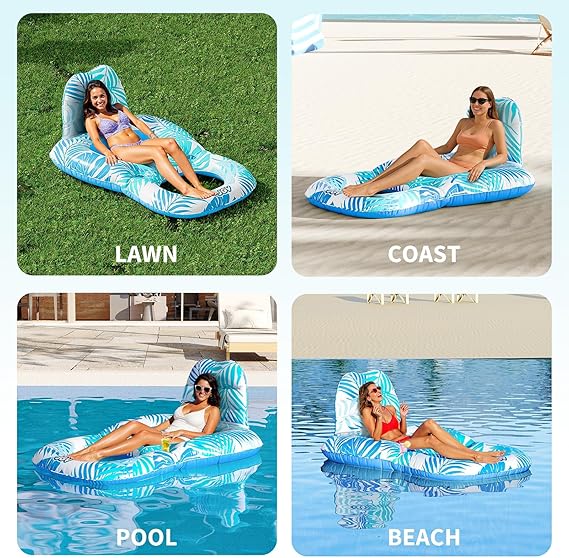 Pool Floats for Adults,Inflatable Chair Lounger Floaties with Drink Holder,Travel Pool Beach Lake Swim Inflatables Water Floating Rafts nirvanaguru