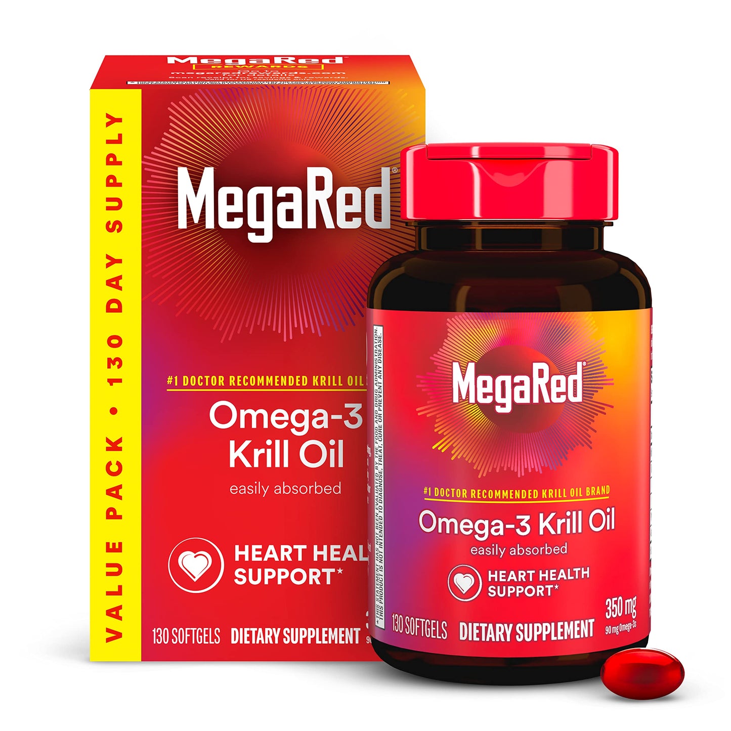 MegaRed - Omega-3 Krill Oil 350mg Softgels (130 Count in A Bottle), EPA & DHA Omega-3 Fatty Acids with No Fishy Aftertaste Unlike Fish Oil, Contains Antioxidant Astaxanthin - Nirvana Guru