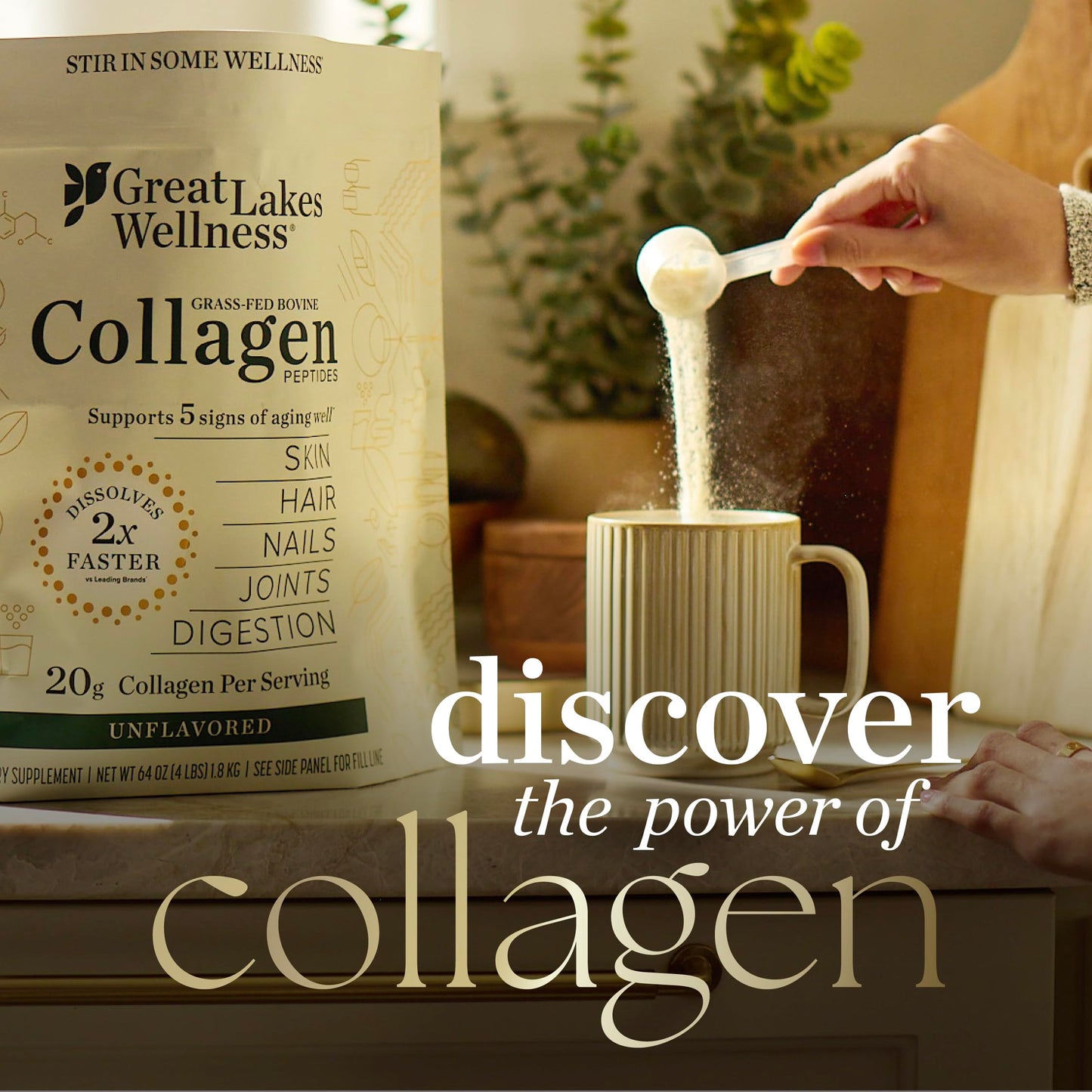 Great Lakes Wellness Collagen Peptides Powder for Skin, Hair, Nails, Joints & Digestion - Unflavored - Quick Dissolve Hydrolyzed, Non-GMO, Keto, Kosher - 16oz