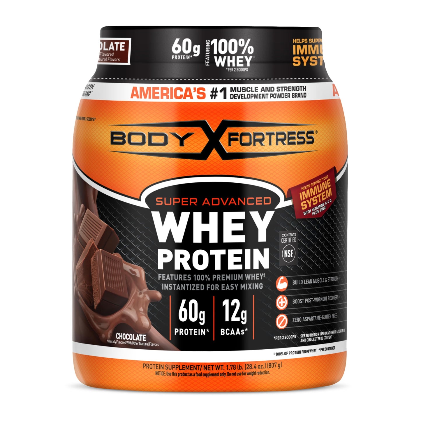 Body Fortress Super Advanced Whey Protein Powder, Vanilla, Immune Support (1), Vitamins C & D Plus Zinc, 1.74 lbs
