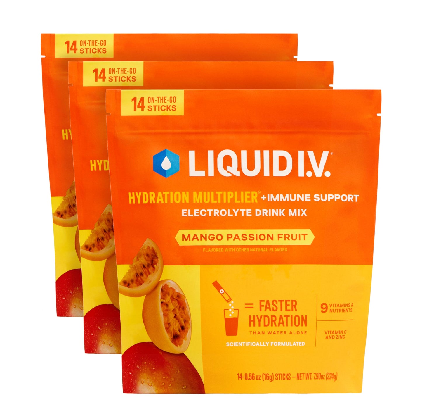 Liquid I.V.® Hydration Multiplier +Immune Support - Tangerine | Electrolyte Powder Drink Mix | 3 Pack (42 Servings) - Nirvana Guru