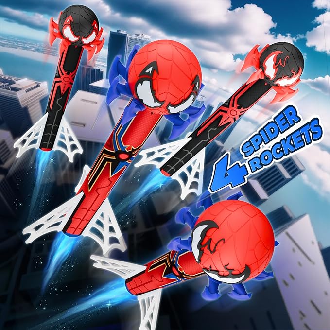 Spider Rocket Launcher for Kids, 4 Spider Rockets with Web Air Pump, Stomping Launch up Toys, Outdoor Outside Spider Toys Gifts for 3 4 5 6 7 8 9 10 Year Old Boys Girls Age 3-4 4-6 6-8 Birthday Gift nirvanaguru