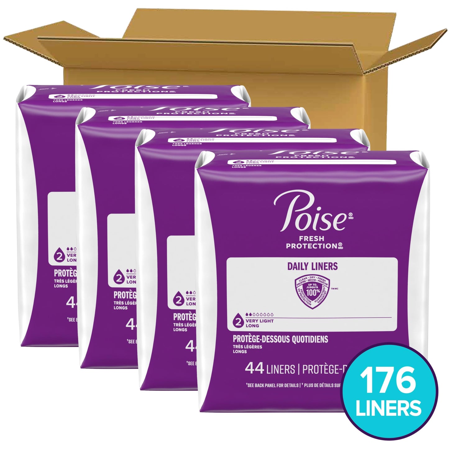 Poise Daily Liners, Incontinence Panty Liners, 2 Drop Very Light Absorbency, Regular Length, 48 Count of Pantiliners, Packaging May Vary