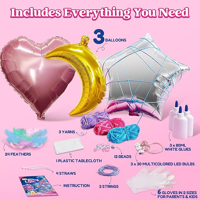 Klever Kits 3D String Art Kit for Kids, Light Up String Light Toy with 30 Multi-Colored LED Bulbs, Arts and Crafts Set, Birthday Gifts for Girls and Boys Ages 8+ nirvanaguru
