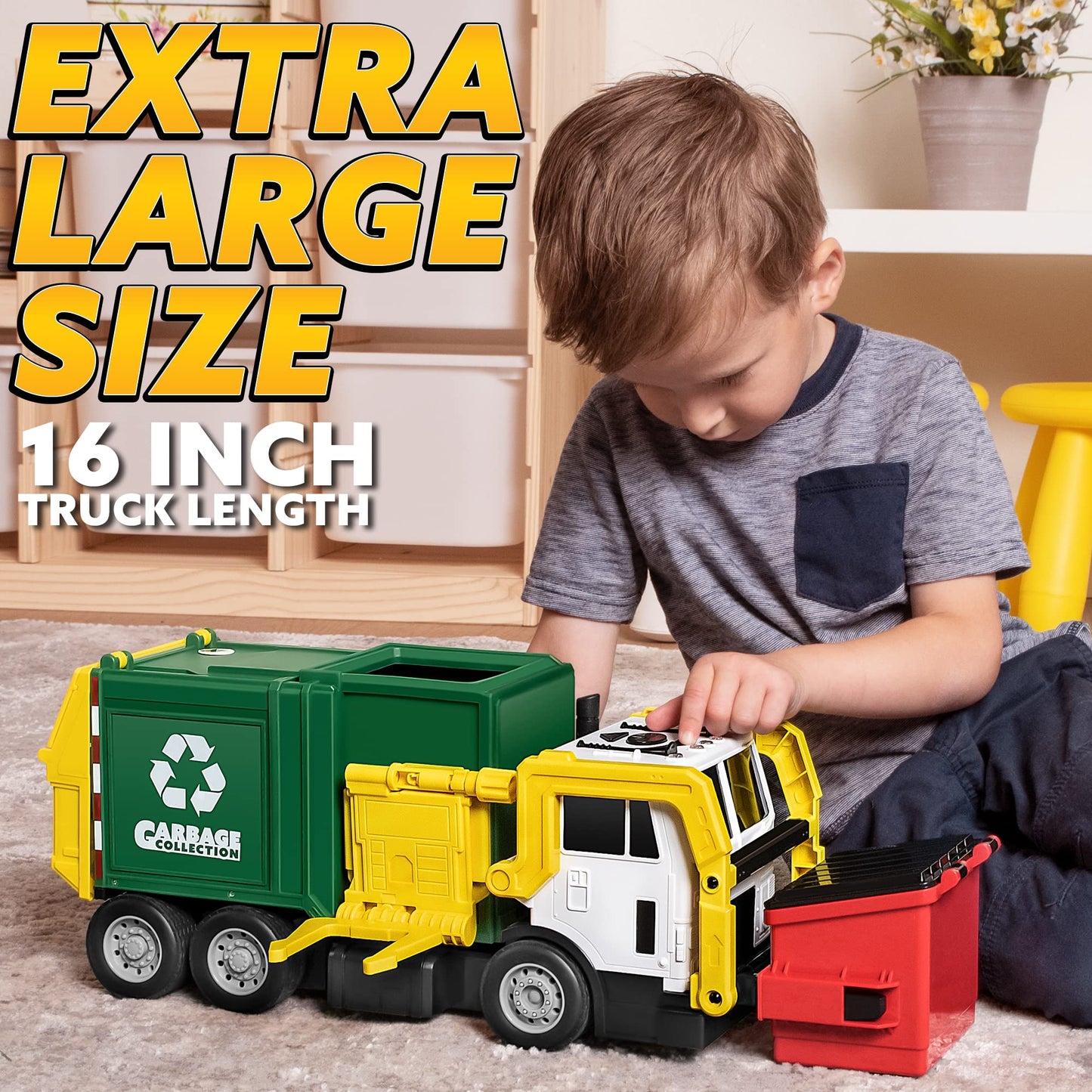 JOYIN Large Friction Powered Garbage Truck Toy Set, Includes Dumpster, Trash Bins, and Learning Cards for Kids, Boy Toys Birthday Gift for Boys Girls Kids Toddler Nirvana Guru