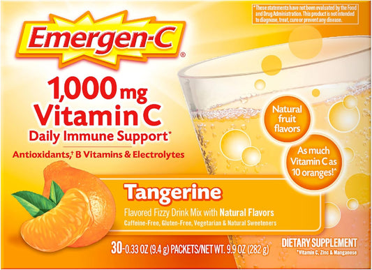 Emergen-C 1000mg Vitamin C Powder for Daily Immune Support Caffeine Free Vitamin C Supplements with Zinc and Manganese, B Vitamins and Electrolytes, Super Orange Flavor - 30 Count Nirvana Guru