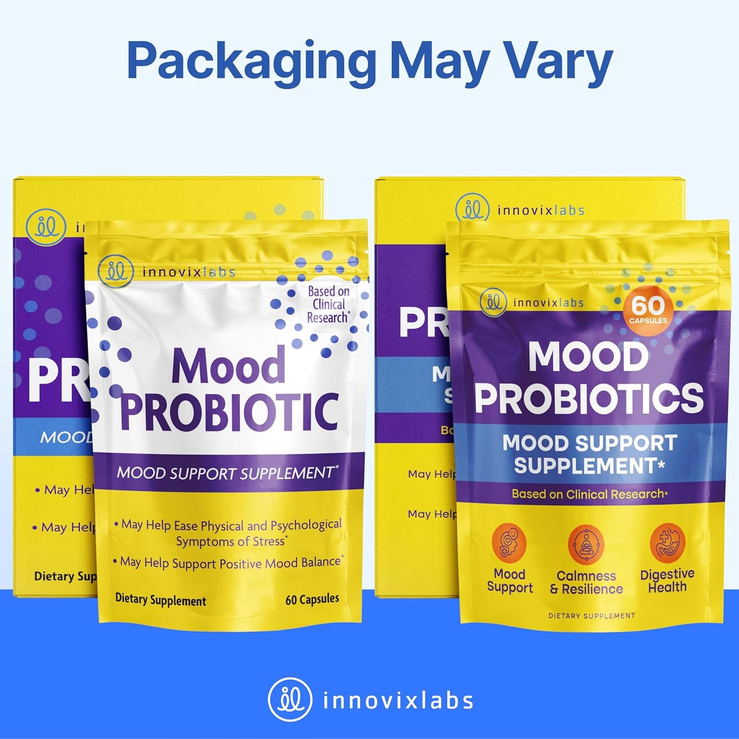 InnovixLabs Mood Probiotic for Women & Men, Clinically Studied Digestive & Mood Support Supplement, Lactobacillus helveticus Rosell-52ND & Bifidobacterium longum Rosell-175, 60 Capsules - Nirvana Guru
